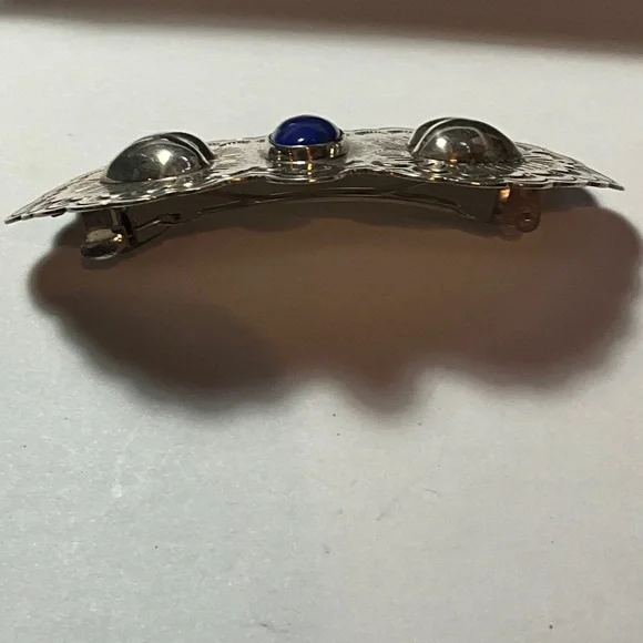 Sterling Silver Heart Azurite Scalloped Hair Barrette - www  display picture 2